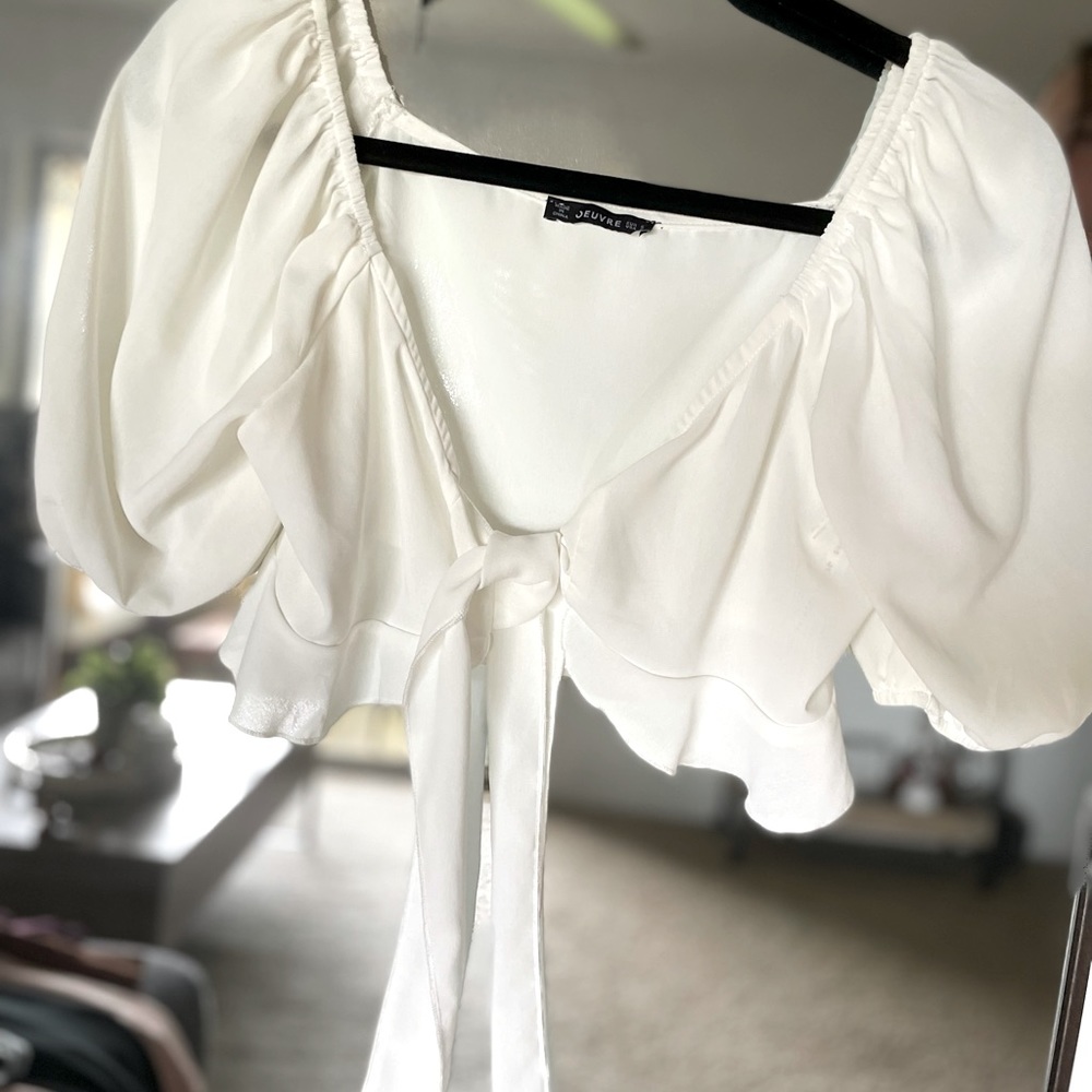 White Blouse Crop Top with Tie!